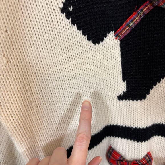 Scottie Dog Plaid Bow Novelty Knit Sweater Cream Black Red | Bright Winter - Picture 8 of 11